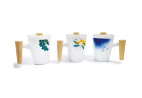 手绘兰鱼木柄杯 手绘芭蕉木柄杯